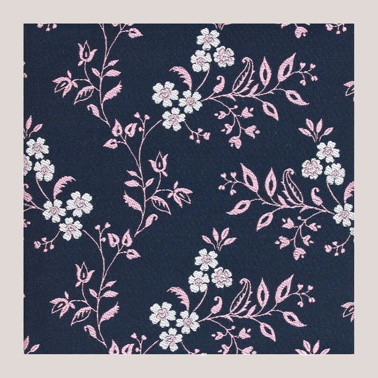 Leafy Floral Hankie - Pink On Navy 1914/1