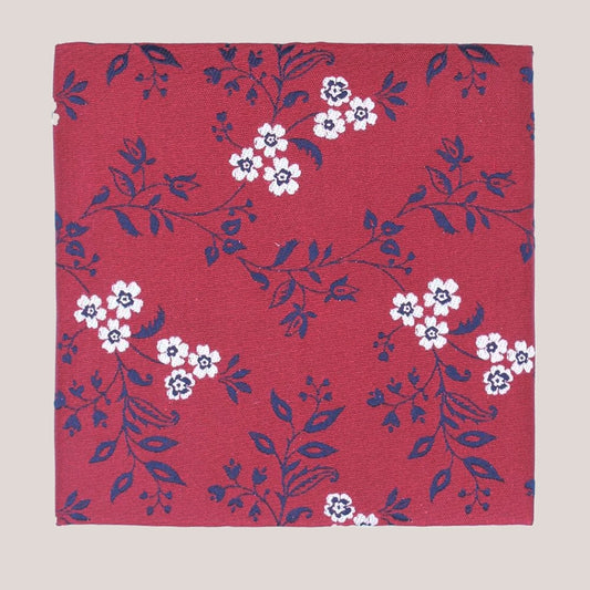 Leafy Floral Hankie - Navy On Red 1914/2