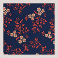 Leafy Floral Hankie - Burnt Orange On Navy 1914/3