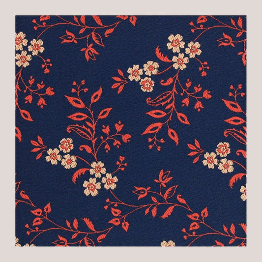 Leafy Floral Hankie - Burnt Orange On Navy 1914/3