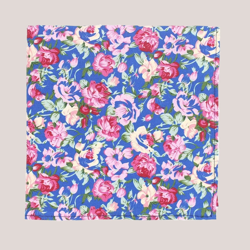 Beautiful Floral Cotton Hankie - Pink on Blue 4048/4