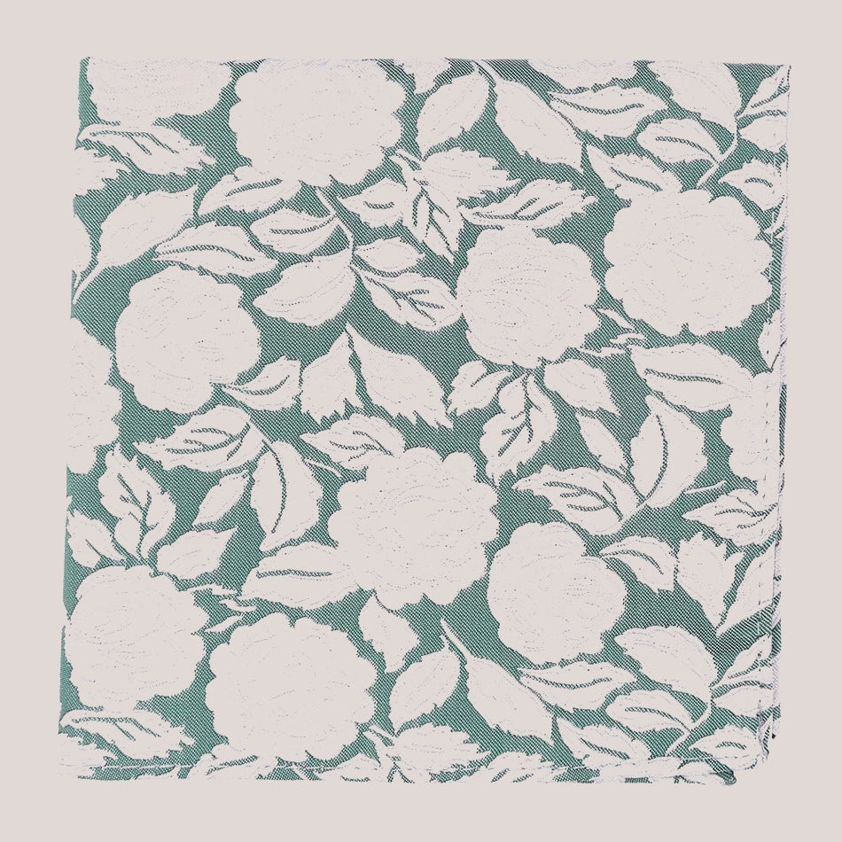 Wedding Rose Hankie - Silver on Bottle Green 8010/4