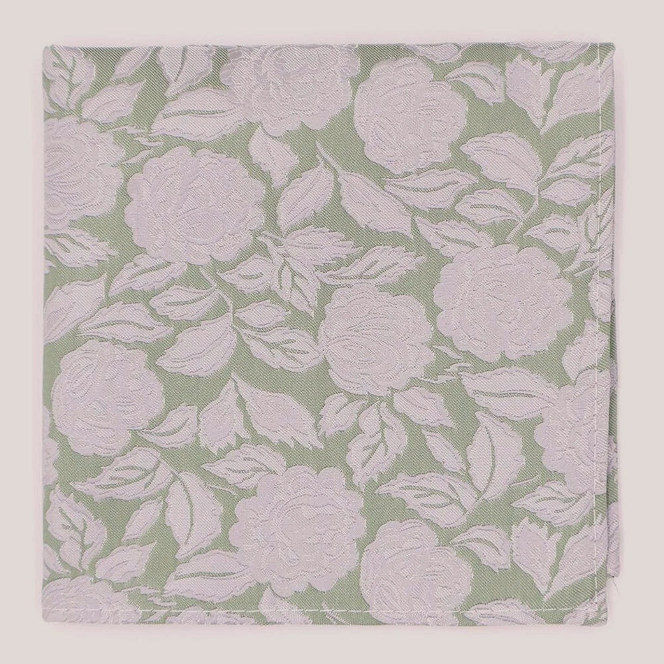 Wedding Rose Hankie - Silver on Sage Green 8010/5