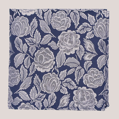 Wedding Rose Hankie - Silver on Navy 8012/1
