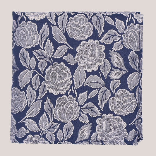 Wedding Rose Hankie - Silver on Navy 8012/1