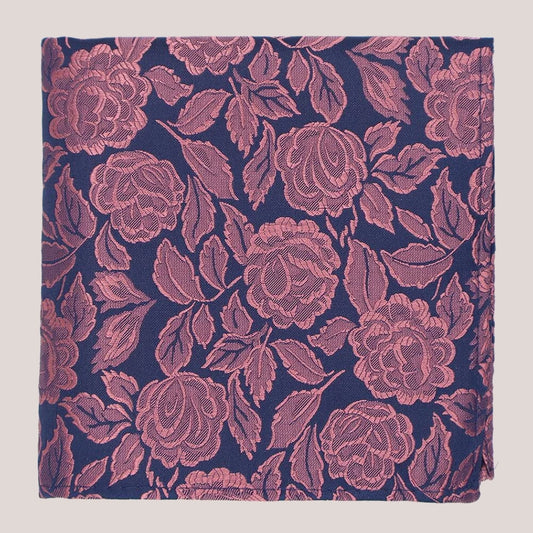 Wedding Rose Hankie - Rose Pink on Navy 8010/10