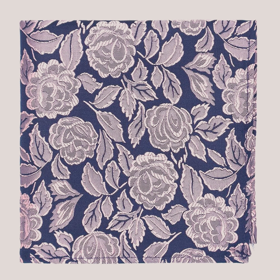 Wedding Rose Hankie - Pink on Navy 8012/11