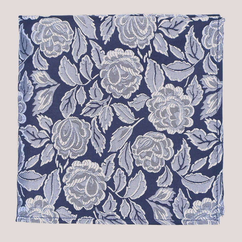 Wedding Rose Hankie - Sky Blue on Navy 8012/2