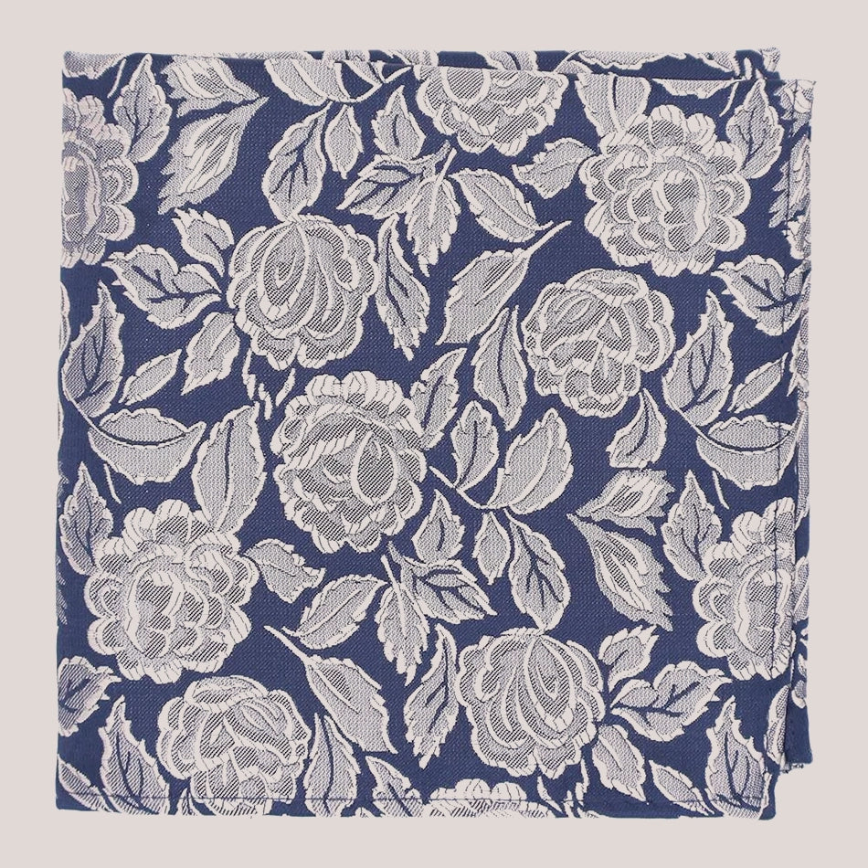 Wedding Rose Hankie - Champagne on Navy 8010/7