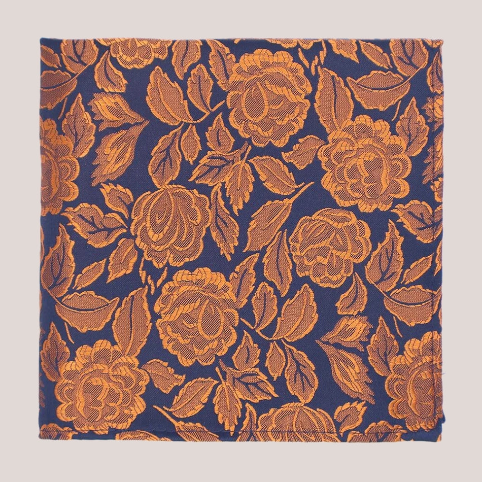 Wedding Rose Hankie - Warm Spice on Navy 8010/8
