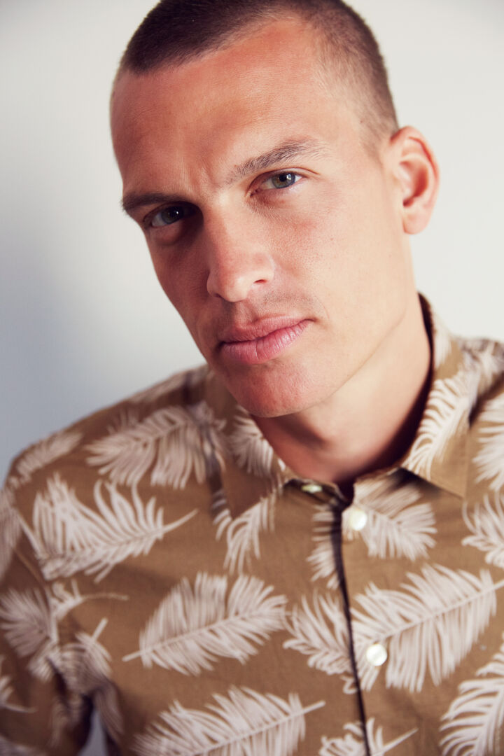 Palm Print Short Sleeve Shirt - Tan