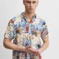 Palm Print Camp Collar Short Sleeve Shirt - Cream