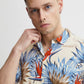 Palm Print Camp Collar Short Sleeve Shirt - Cream