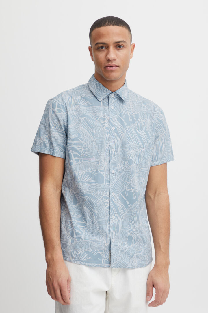 Palm Print Short Sleeve Shirt - Sky Blue
