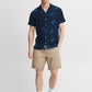Palm Print Camp Collar Short Sleeve Shirt - Navy