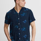 Palm Print Camp Collar Short Sleeve Shirt - Navy