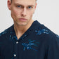 Palm Print Camp Collar Short Sleeve Shirt - Navy