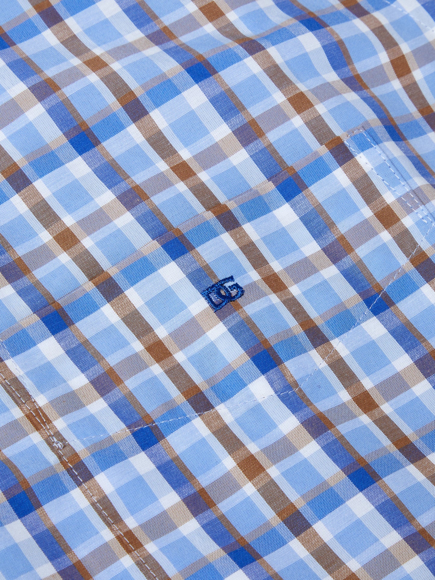 Cotton-Blend Button-Down Short-Sleeve Shirt - Blue / Tan Check