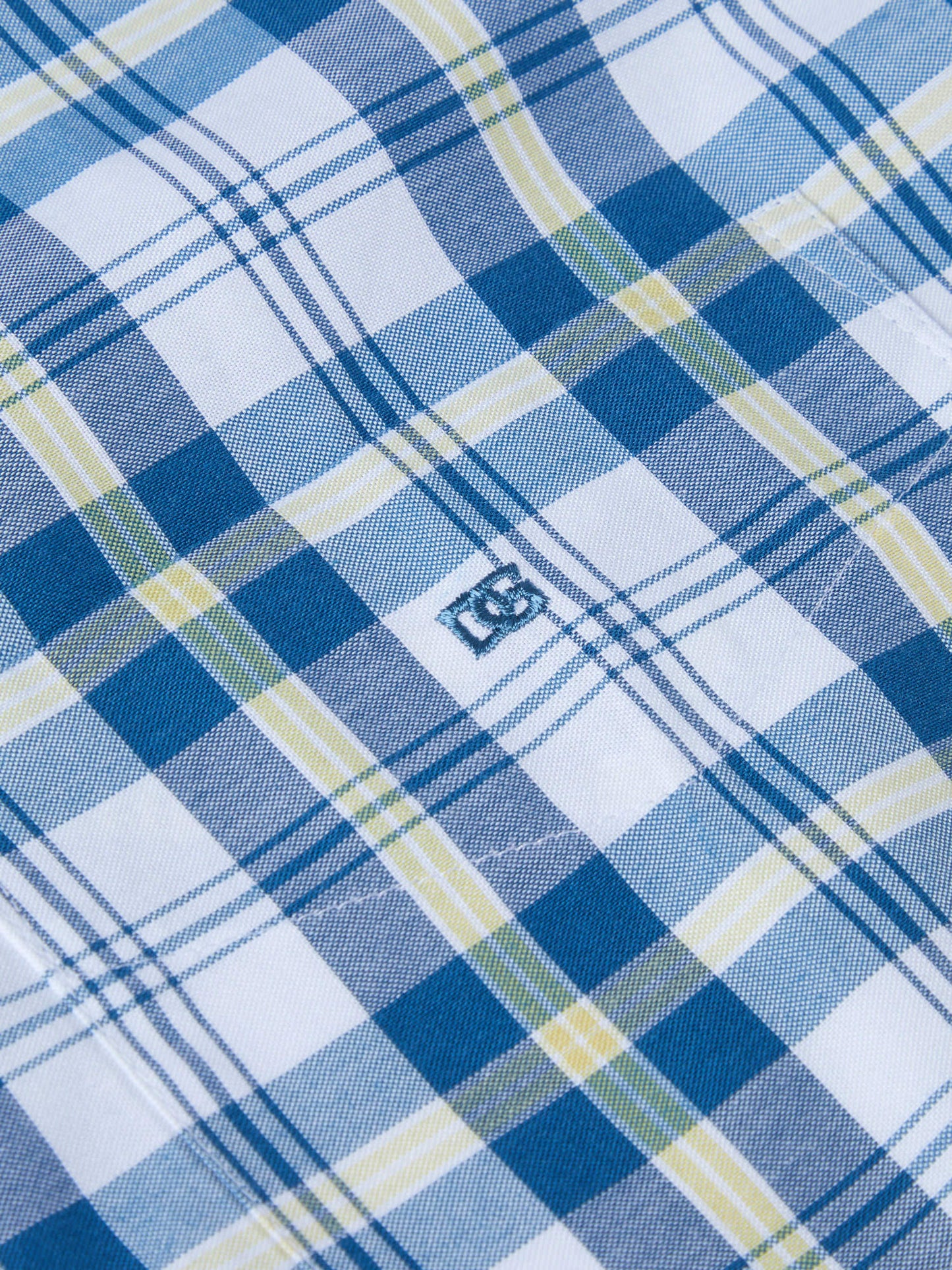 Cotton-Rich Button-Down Short-Sleeve Shirt - White / Blue Check