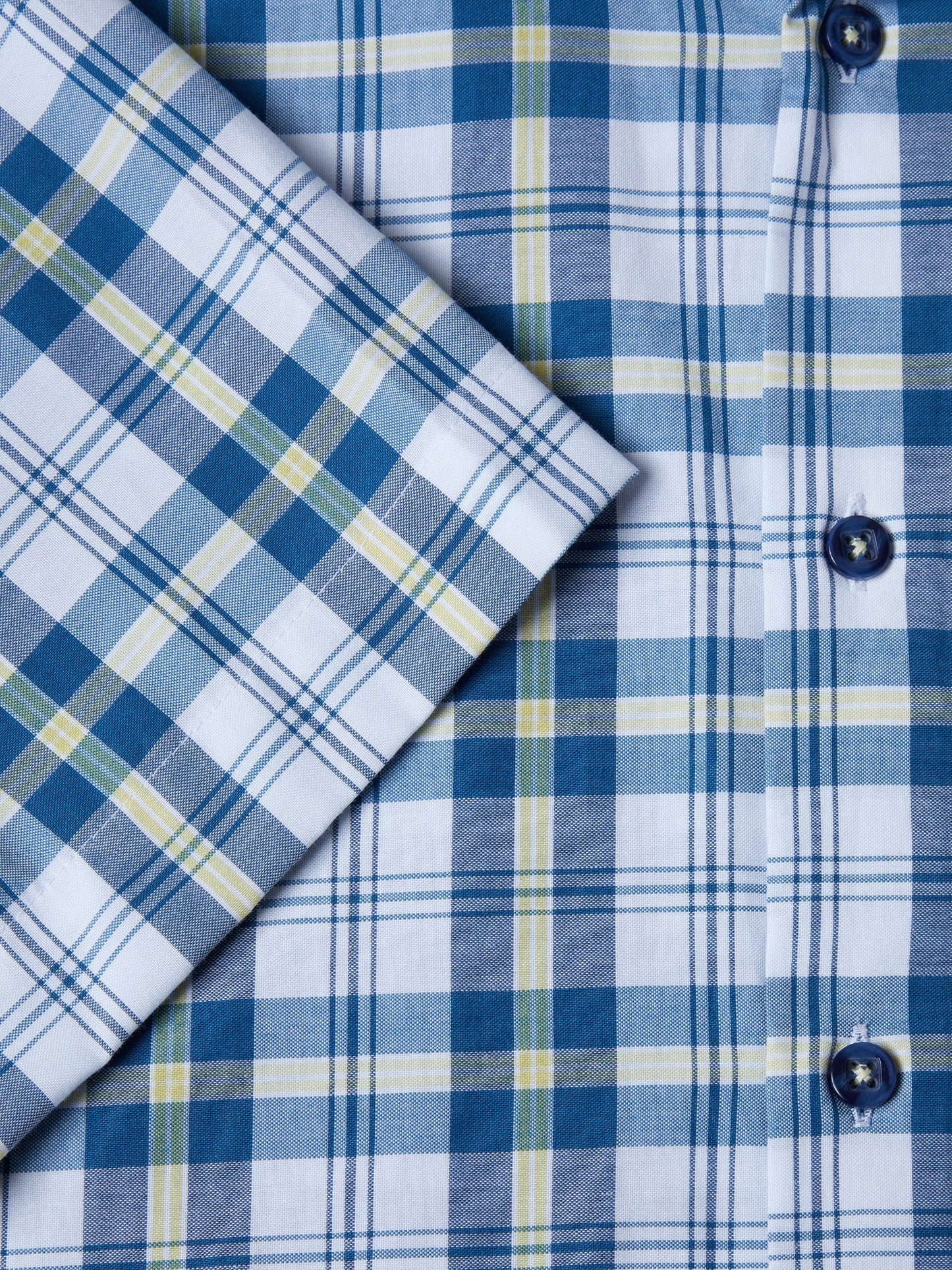 Cotton-Rich Button-Down Short-Sleeve Shirt - White / Blue Check