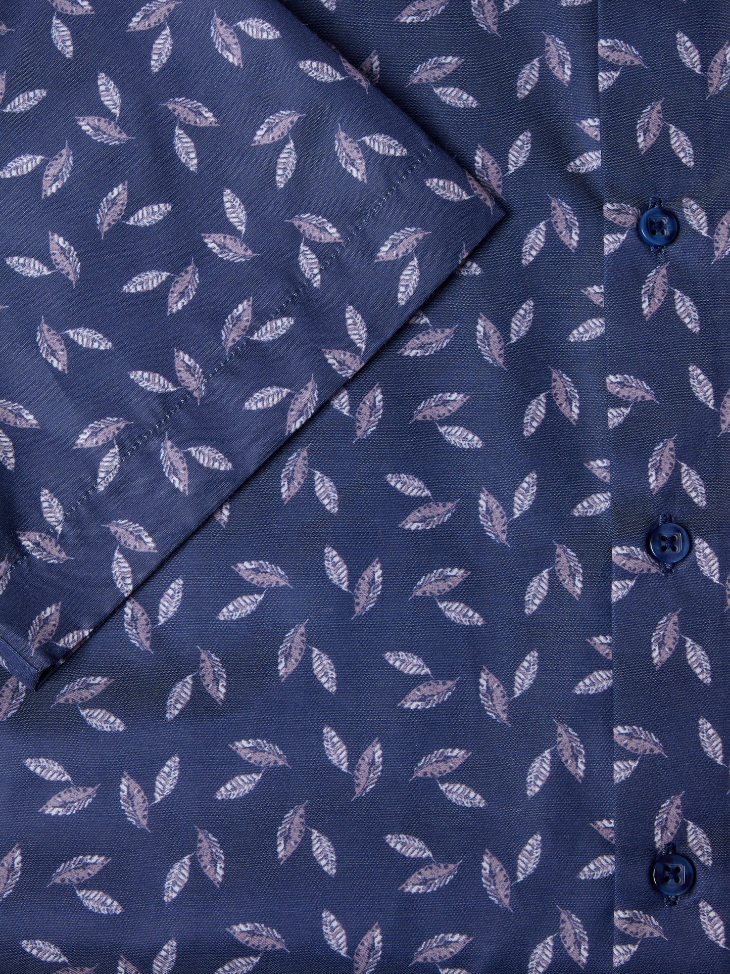 Pure-Cotton Short-Sleeve Shirt - Navy Leaf