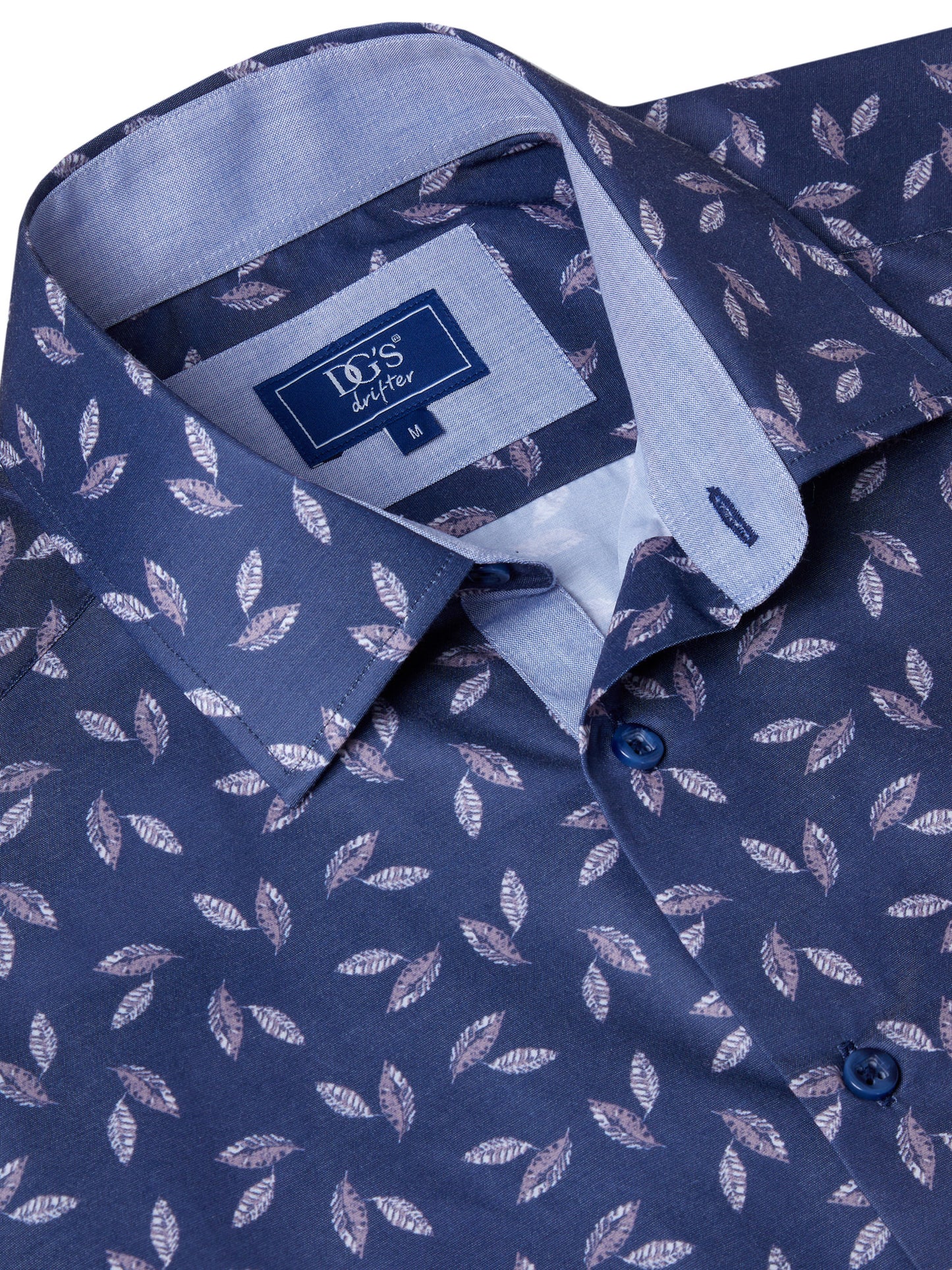 Pure-Cotton Short-Sleeve Shirt - Navy Leaf