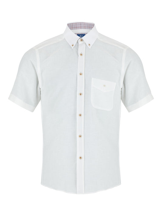 Cotton-Rich Button Down Short-Sleeve Shirt - White