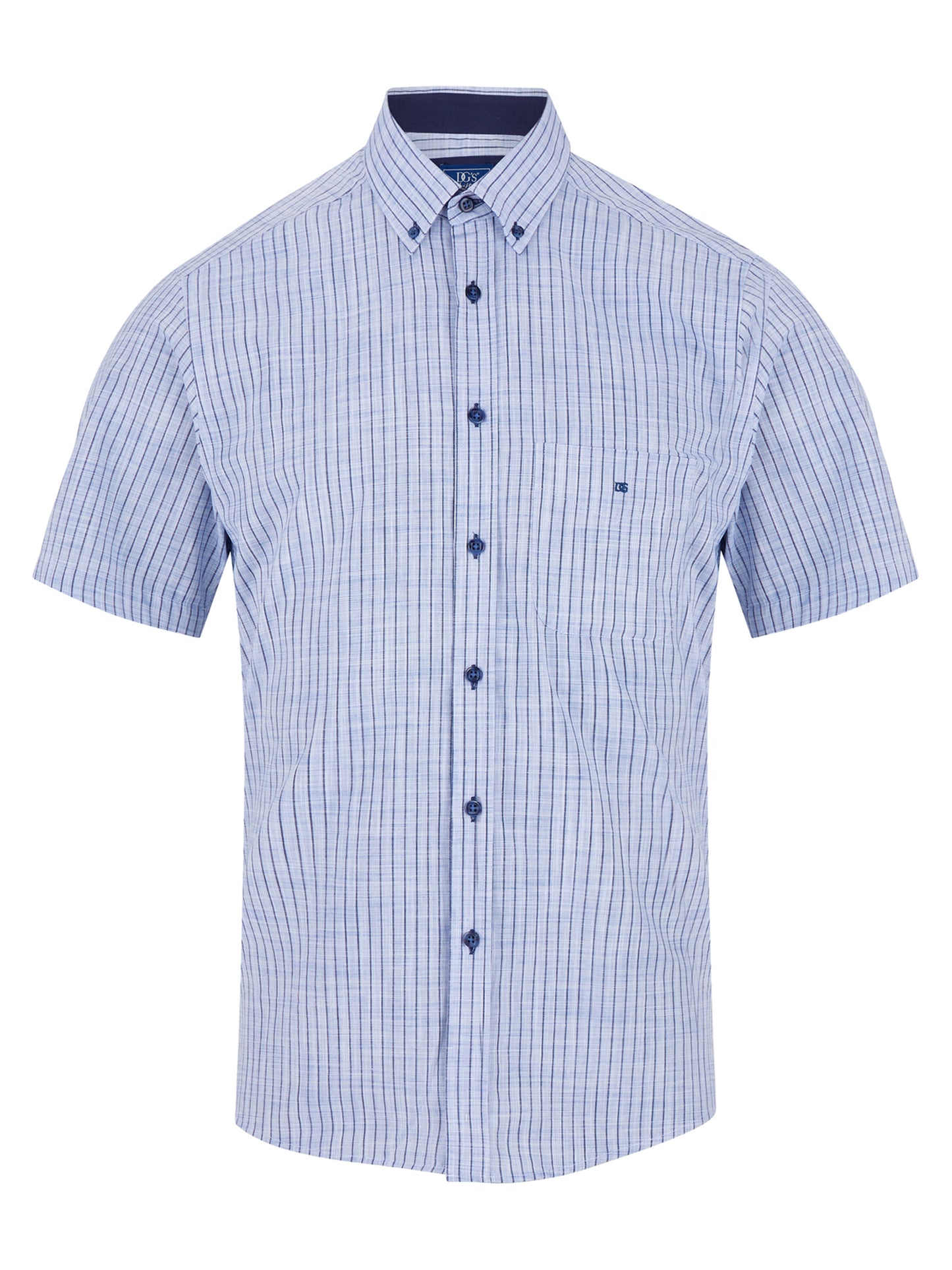 Pure Cotton Button-Down Short-Sleeve Shirt - Blue Stripe