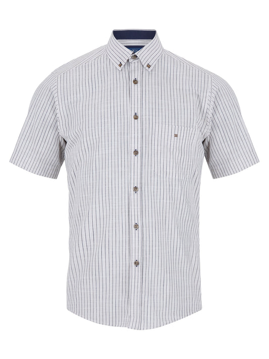 Pure Cotton Button-Down Short-Sleeve Shirt - Stone Stripe