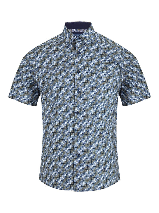 Pure-Cotton  Short-Sleeve Shirt - Navy Pattern