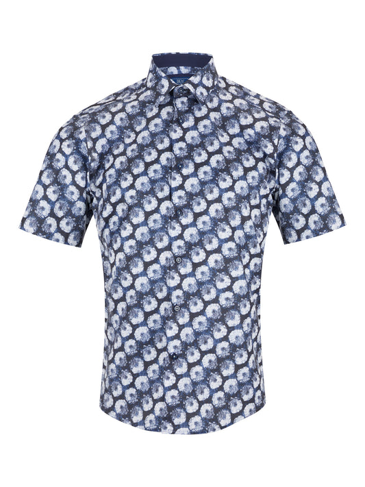 Pure-Cotton  Short-Sleeve Shirt - Navy Pattern II