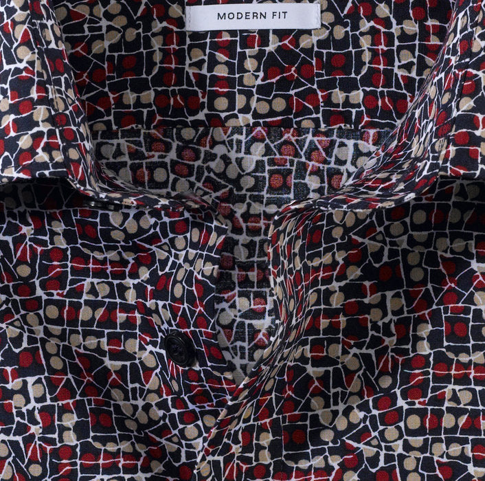 OLYMP Tendenz Modern Fit, Business Shirt, New Kent, Navy Red Geometric Print
