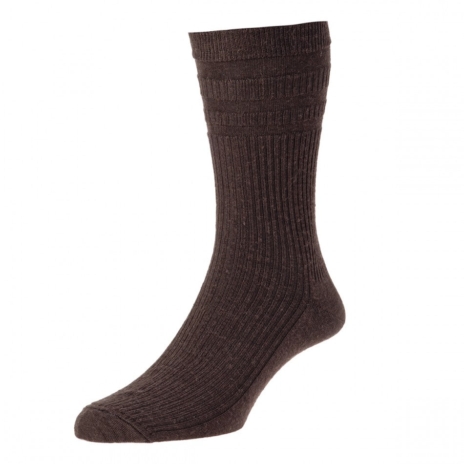 HJ Hall Wool Rich Soft Top Socks Dark Brown