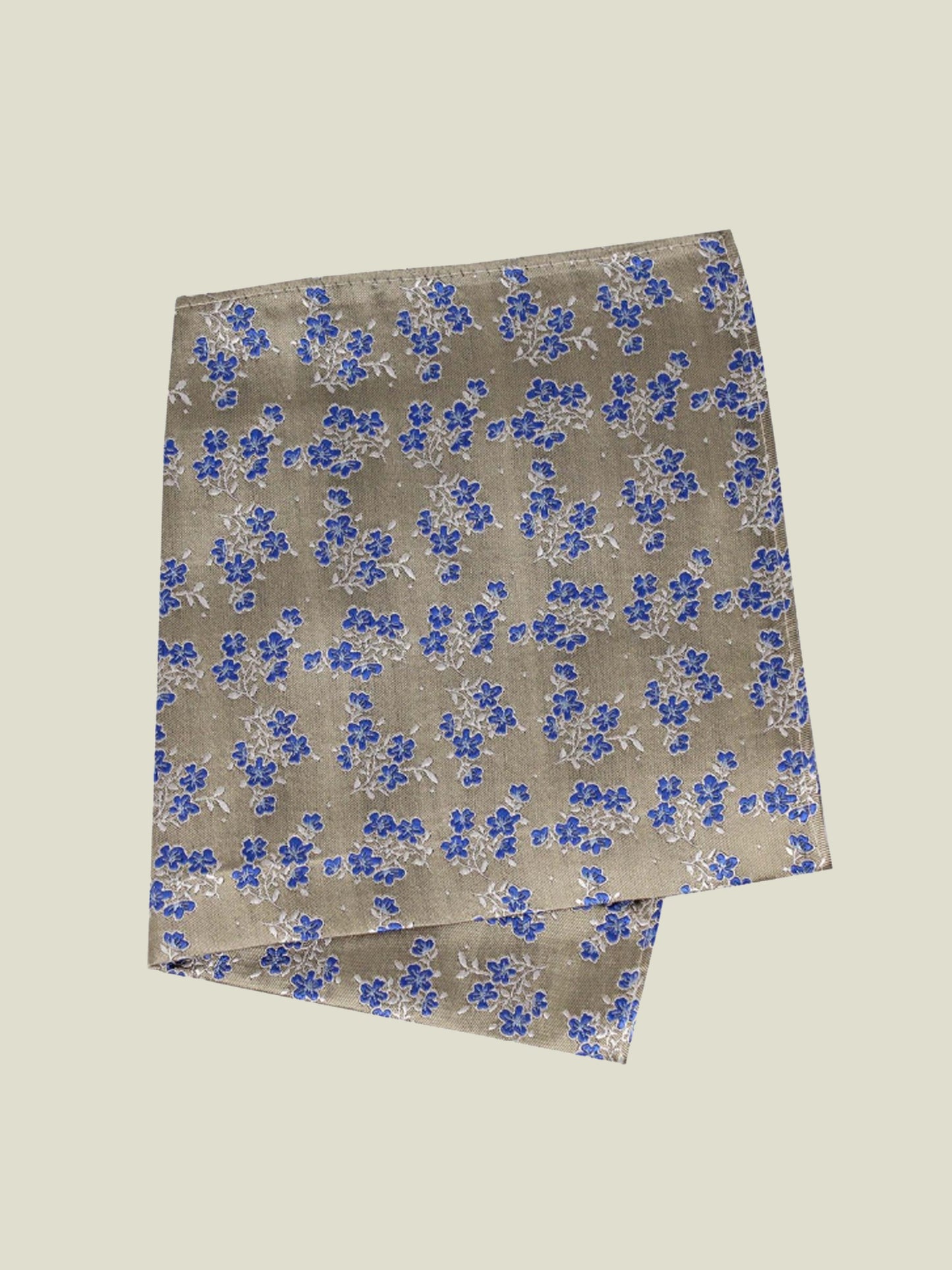 Pure Silk Woven - Beige and Navy Floral Hankie