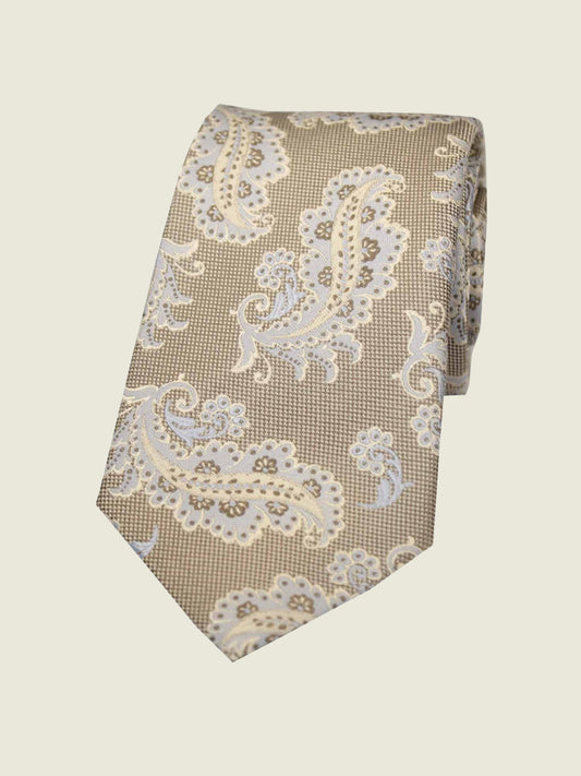 Pure Silk Woven - Beige Paisley Tie