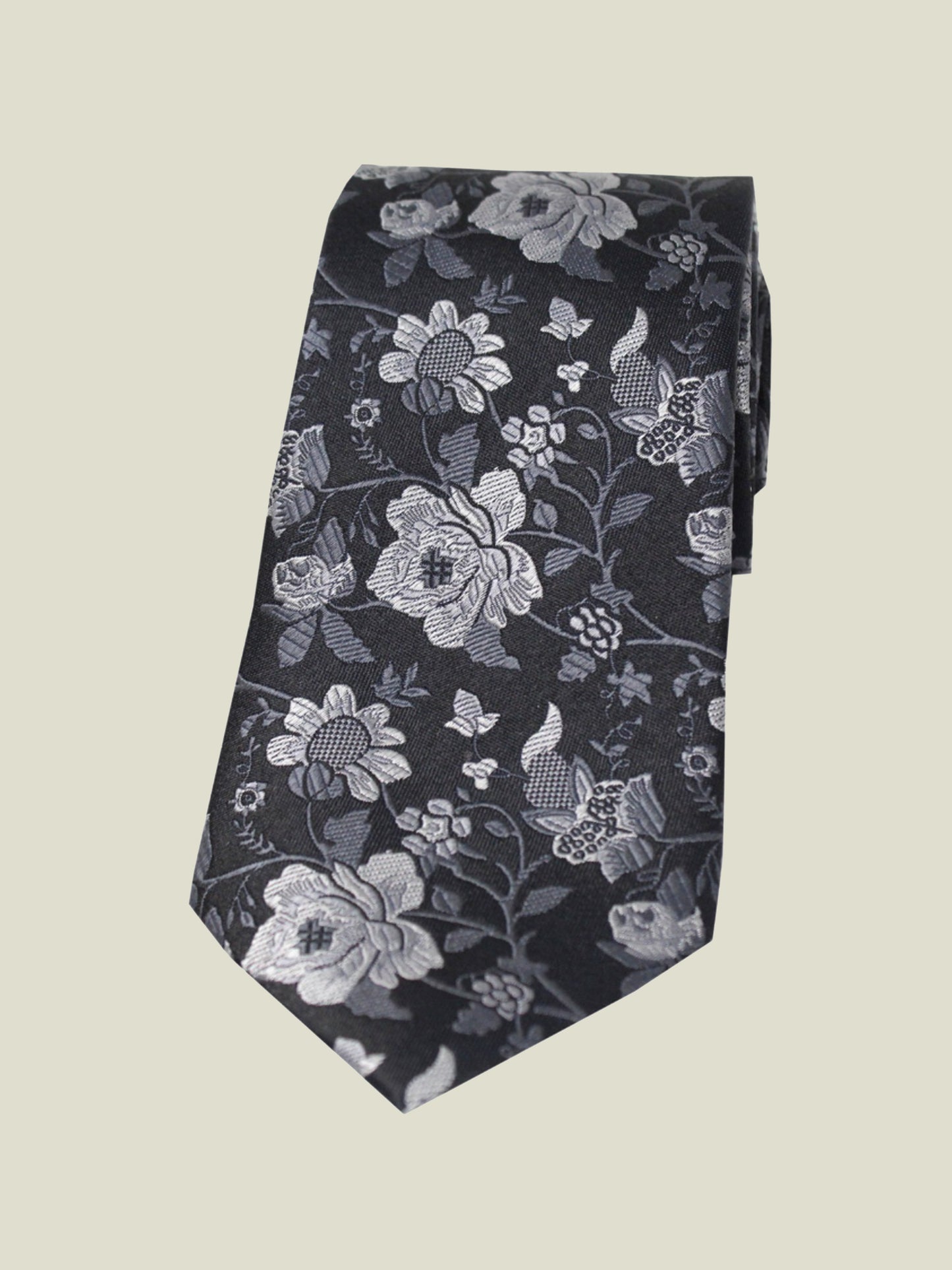 Pure Silk Woven - Black Floral Tie