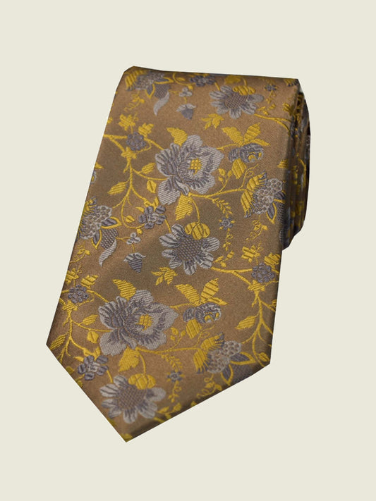 Pure Silk Woven - Bronze Floral Tie