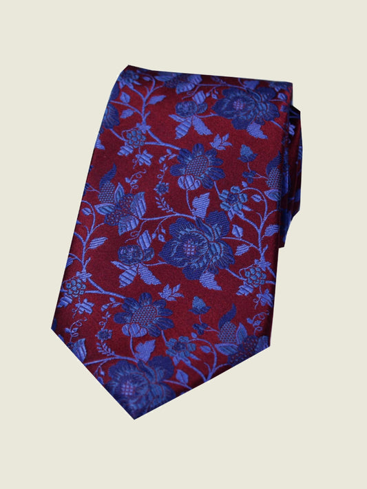 Pure Silk Woven - Burgundy Floral Tie