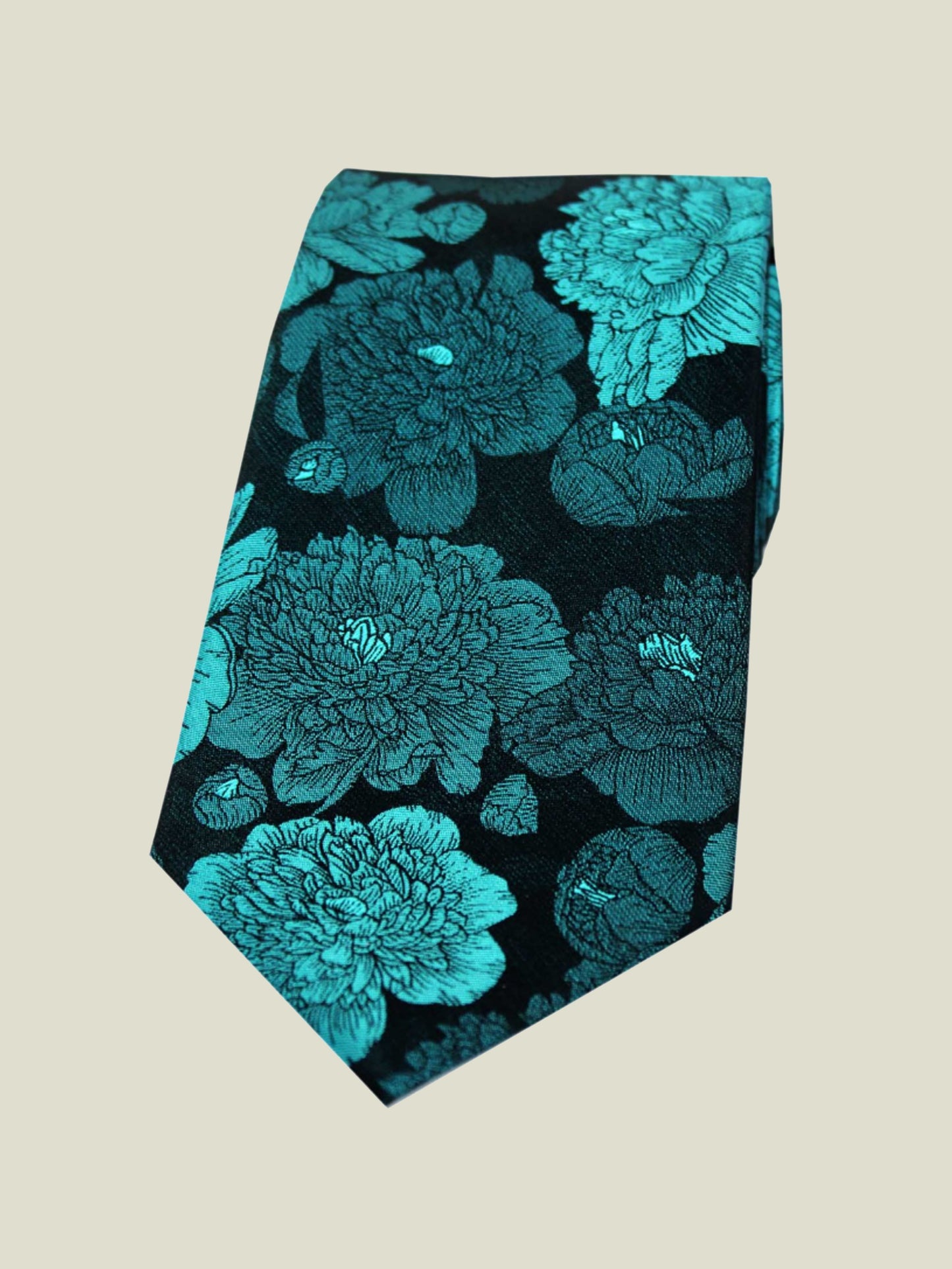 Pure Silk Woven - Cyan Tonal Floral Tie