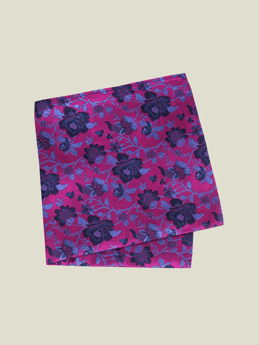 Pure Silk Woven - Fuchsia Floral Hankie