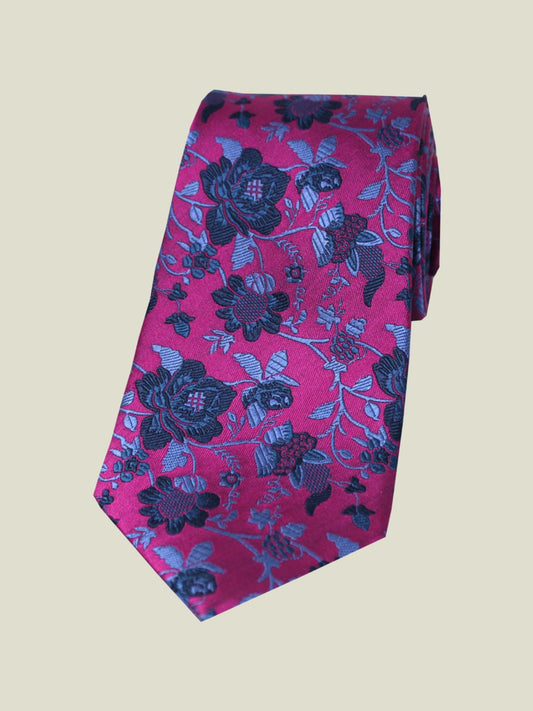 Pure Silk Woven - Fuchsia Floral Tie