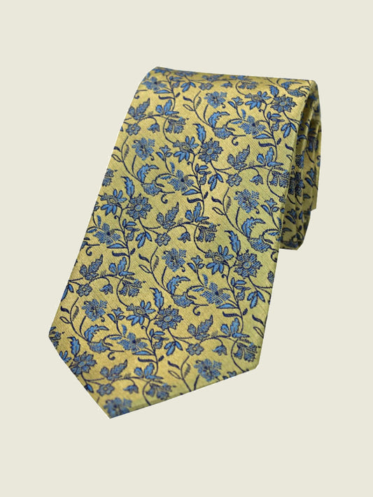 Pure Silk Woven - Yellow Floral Tie