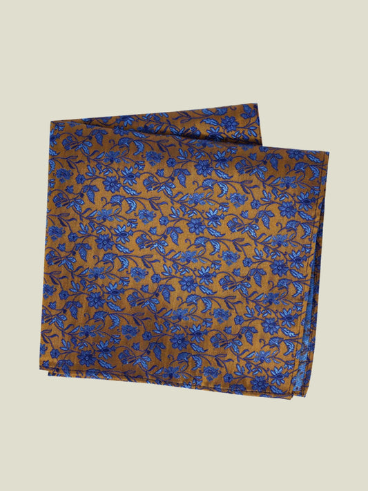 Pure Silk Woven - Gold Floral Hankie