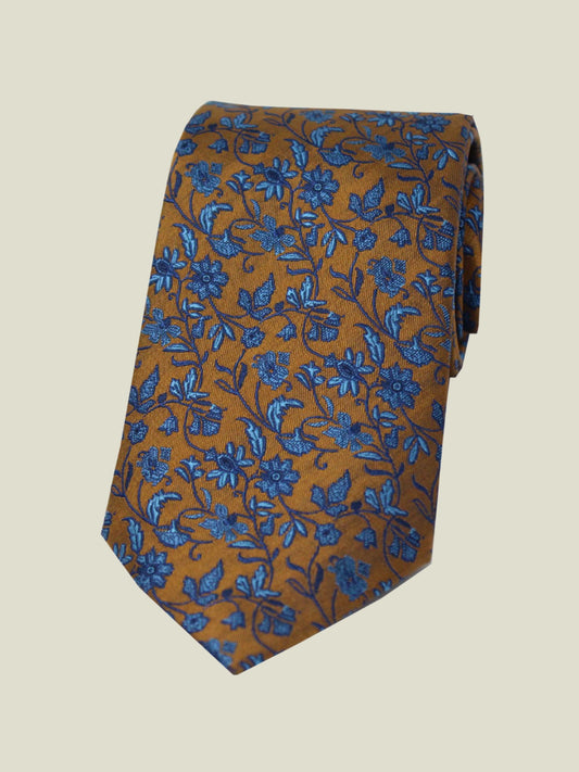 Pure Silk Woven - Gold Floral Tie