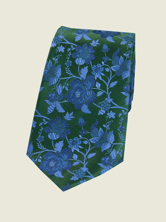 Pure Silk Woven - Green Floral Tie