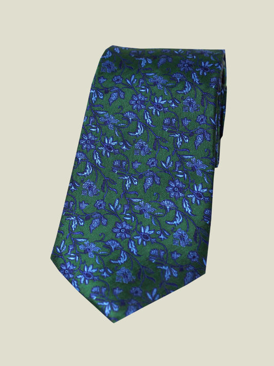 Pure Silk Woven - Green Floral Tie II