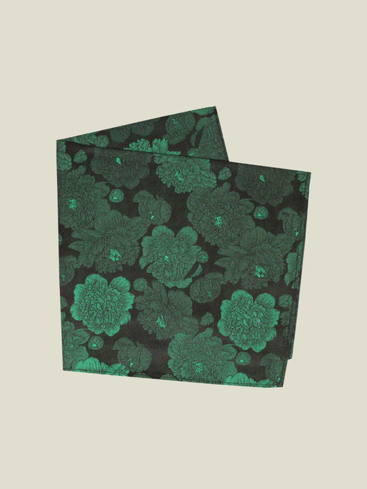 Pure Silk Woven - Green Tonal Floral Hankie