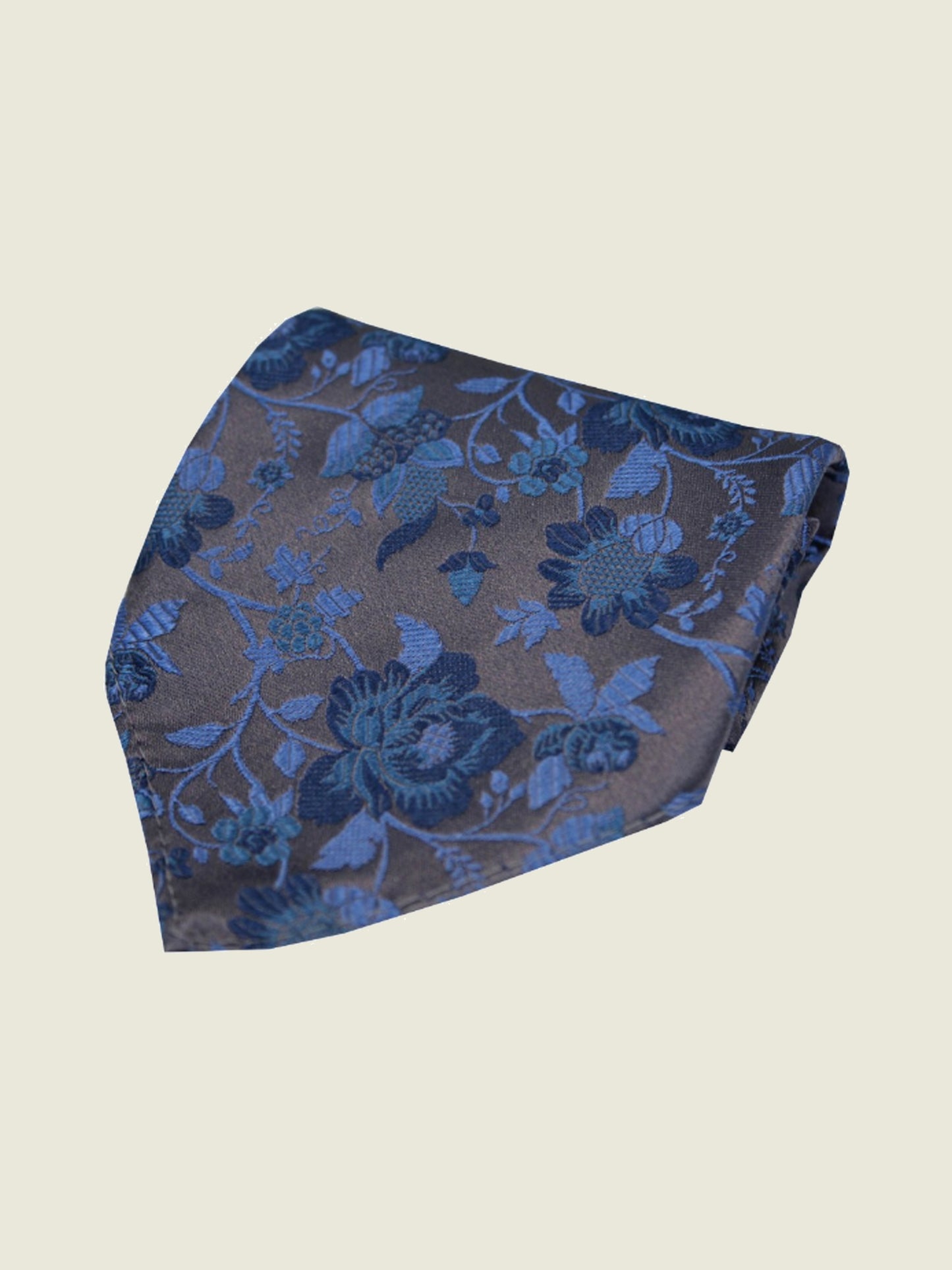 Pure Silk Woven - Grey and Navy Floral Hankie