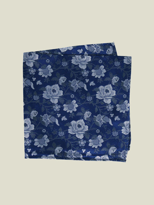 Pure Silk Woven - Navy Floral Hankie