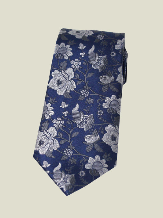 Pure Silk Woven - Navy Floral Tie